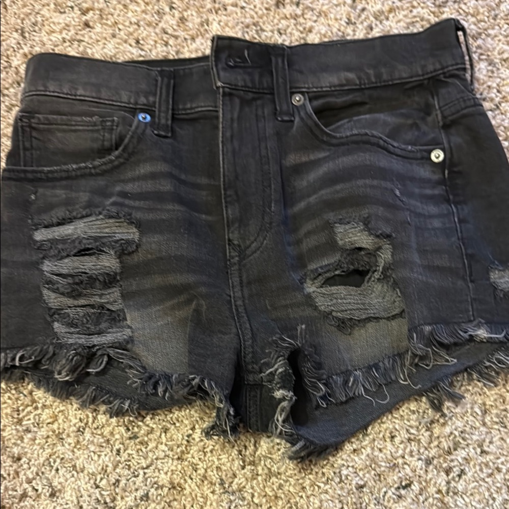 Distressed Black Denim Shorts